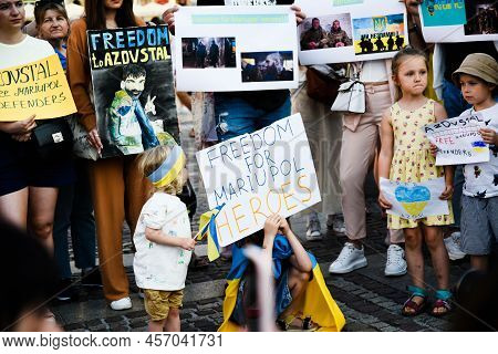 Krakow. Poland. 25.06.2022 International Peace Rally. Ukrainians Ask To Release Defenders From Azovs
