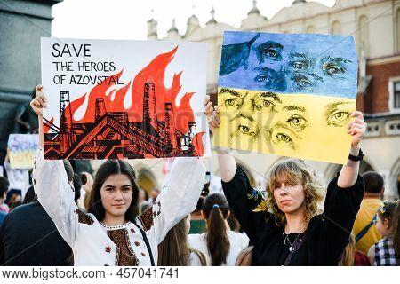 Krakow. Poland. 25.06.2022 International Peace Rally. Ukrainians Ask To Release Defenders From Azovs