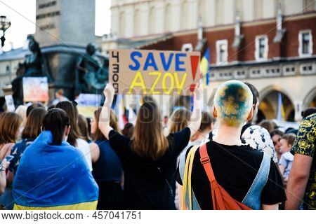 Krakow. Poland. 25.06.2022 International Peace Rally. Ukrainians Ask To Release Defenders From Azovs