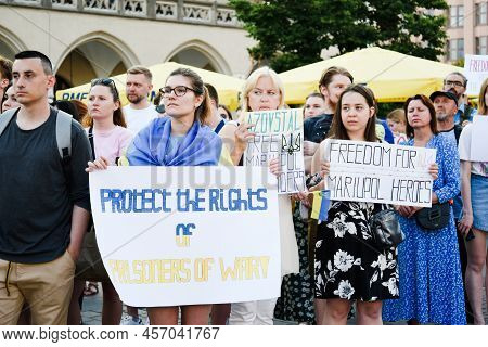 Krakow. Poland. 25.06.2022 International Peace Rally. Ukrainians Ask To Release Defenders From Azovs