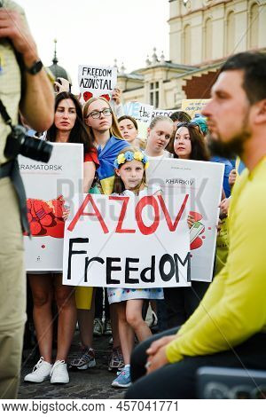 Krakow. Poland. 25.06.2022 International Peace Rally. Ukrainians Ask To Release Defenders From Azovs