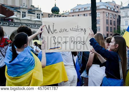 Krakow. Poland. 25.06.2022 International Peace Rally. Ukrainians Ask To Release Defenders From Azovs