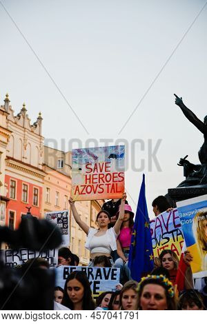Krakow. Poland. 25.06.2022 International Peace Rally. Ukrainians Ask To Release Defenders From Azovs