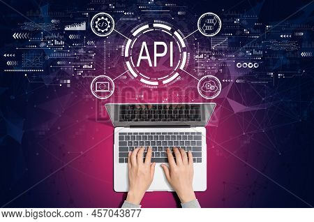 Api - Application Programming Interface Concept With Person Using A Laptop Computer