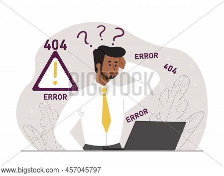 Device Error Concept. Man Sitting At Laptop, Trying To Solve Problems. Technical Support, Modern Tec