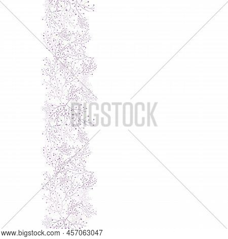 Purple Lavender Seaweeds Vertical Stripe Border. Vector Seamless Frame Border Texture. Great For Fab