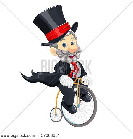 Vector Image Of A Magician On A Bicycle. Concept. Cartoon Style. Eps 10