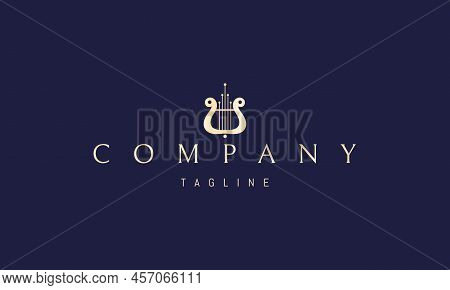 Vector Golden Logo On Which An Abstract Image Of A Musical Instrument Harp.
