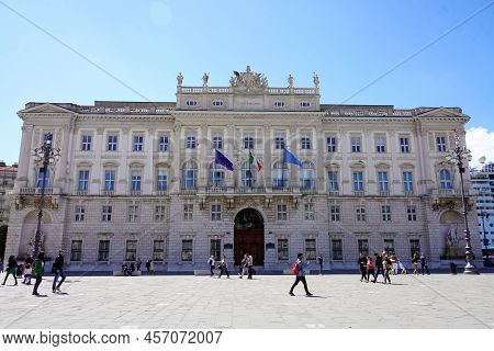 Trieste, Italy - April 24, 2022: Lloyd Triestino Palace In Trieste, Italy