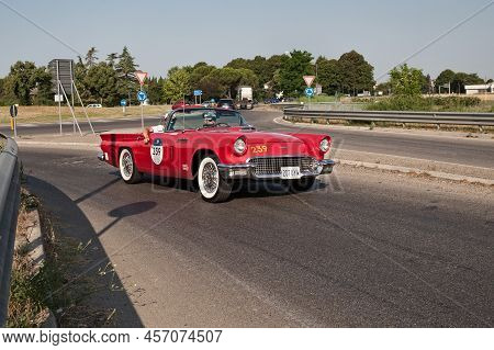 Forlimpopoli, Fc, Italy - June 16, 2022: Vintage Ford Thunderbird Roadster (1957) In Historical Clas