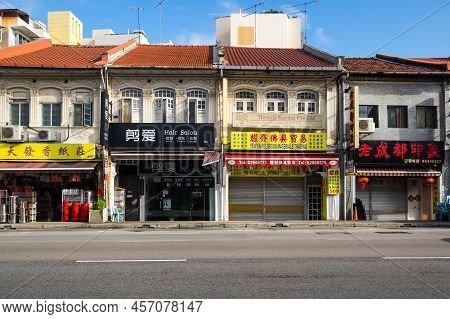Singapore - 21 February, 2020: Panoramic View Of Historic Buildings In Geylang District Of Singapore