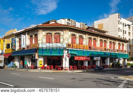 Singapore - 21 February, 2020: Panoramic View Of Historic Buildings In Geylang District Of Singapore