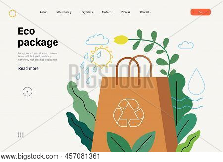Ecology - Eco Package -modern Flat Vector Concept Illustration Of A Paper Bag Durrounded By Plants, 