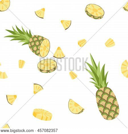 Pineapple Seamless Pattern. Summer Pattern With Cut Pineapple, Piece, Bit, Round. Flat, Vector