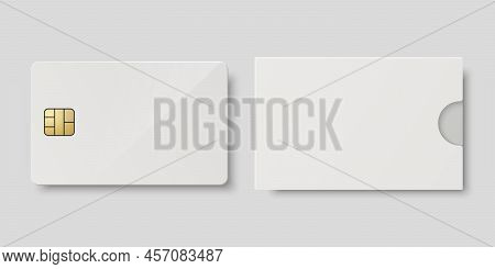 Vector 3d Realistic White Blank Credit Card, Paper Wallet, Envelope, Packing Cower Isolated. Plastic