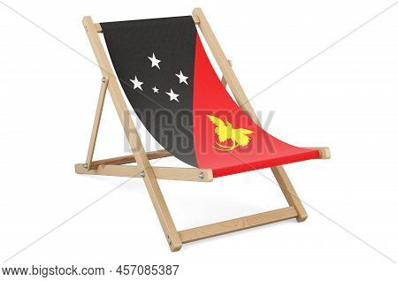 Deckchair With Papuan New Guinean Flag. Papua New Guinea Vacation, Tours, Travel Packages, Concept. 