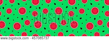 Watermelon Seamless Pattern. Cute Summer Vector Template Texture.repeated Background With Water Melo