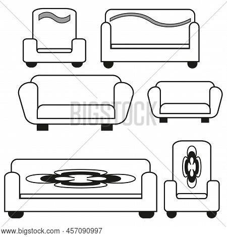 Collection With Different Furniture. Sticker Pack. Vector Illustration. Stock Image.