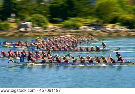 Vancouver, British Columbia, Canada - June 25, 2022. Vancouver Dragon Boat Festival. Dragonboat Team