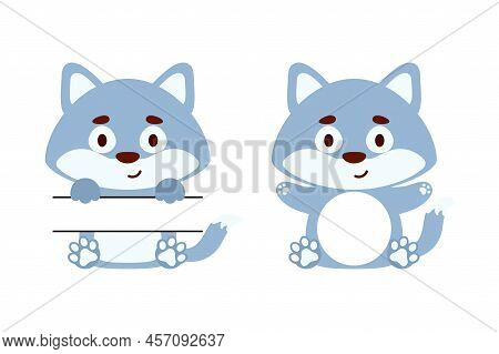 Cute Little Wolf Split Monogram. Funny Cartoon Character For Kids T-shirts, Nursery Decoration, Baby