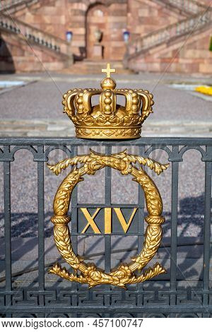 Crown Of King Of Sweden - Golden Decoration Of The Fence At Royal Palace In Stockholm