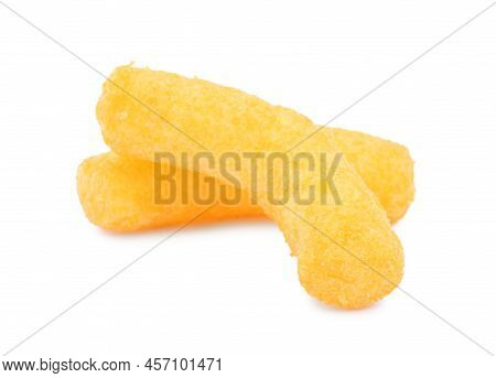 Two Tasty Cheesy Corn Puffs Isolated On White