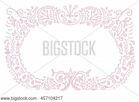 Hand Drawn Floral Frane With Cute Doodle Elements