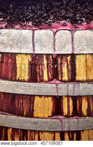 Fermentation Of Grapes In A Barrel For Making Wine