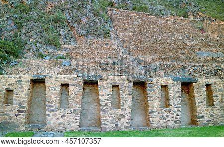 The Terraces Of Pumatallis Inside The Ollantaytambo Incas Citadel, Sacred Valley Of The Incas, Uruba