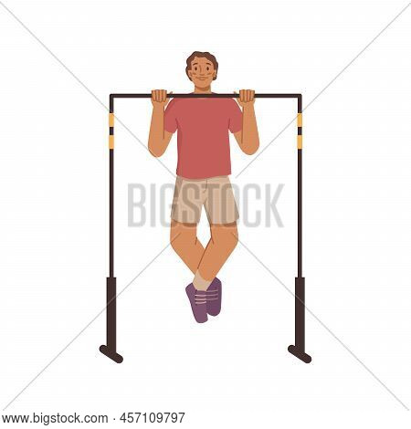 Pull Up Exercise For Strengthening Body And Muscles. Isolated Male Personage Doing Sports Outdoors, 