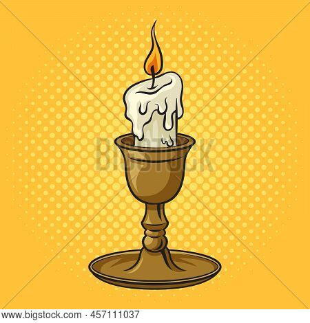 Burning Melted Candle Pop Art Retro Raster Illustration. Comic Book Style Imitation.