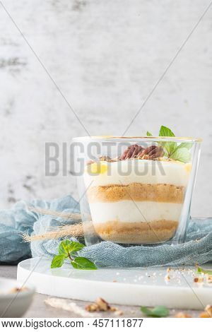 Natas Do Ceu Is A Traditional Portuguese Dessert Made With Cream, Eggs And Biscuits Decorated With P
