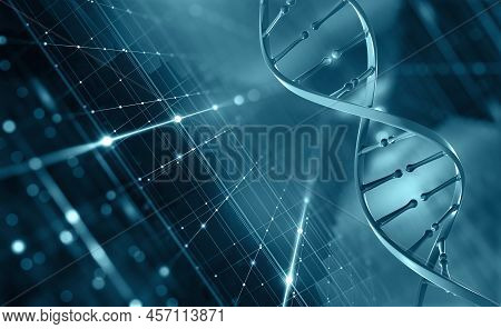 Dna Helix. Hi Tech Technology In Field Of Genetic Engineering. Digital Nanostructure. 3d Illustratio