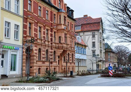 Guben, Germany - January 5, 2013: Old Buildings And Residential Houses Facade Exterior Architecture 