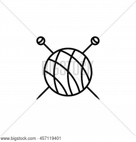 Knitting Needles And A Ball Of Thread. Simple Minimal Icon And Logo Design. Vector Illustration On W