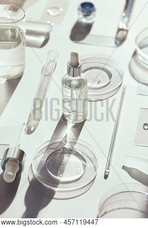 Serum In Petri Dishes On Light Background Cosmetic