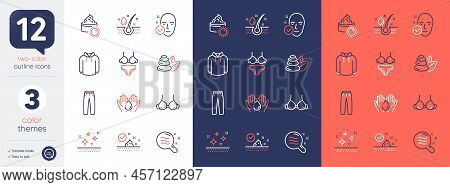Set Of Clean Skin, Wash Hands And Spa Stones Line Icons. Include Health Skin, Lingerie, Pants Icons.