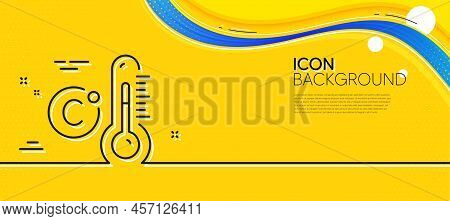 Celsius Thermometer Line Icon. Abstract Yellow Background. Temperature Diagnostic Sign. Fever Measur