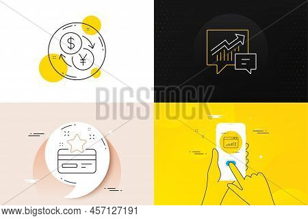Minimal Set Of Loyalty Card, Web Traffic And Accounting Line Icons. Phone Screen, Quote Banners. Cur
