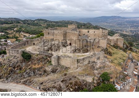 The Ancient Castle Of Montanchez Near Caceres, Extremadura, Spain, Freely Accessible To Tourists, Is