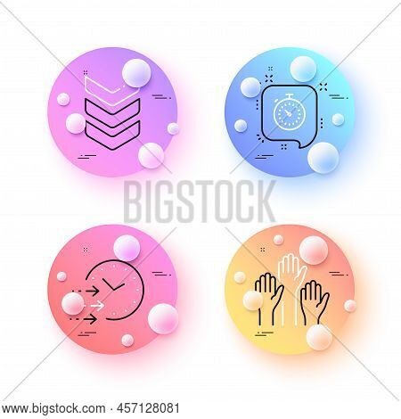 Shoulder Strap, Voting Hands And Timer Minimal Line Icons. 3d Spheres Or Balls Buttons. Delivery Tim