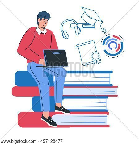 Education And Learning, Courses And E-education Emblem Or Logo Design Element, Flat Vector Illustrat