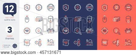 Set Of Fake News, Quick Tips And Fahrenheit Thermometer Line Icons. Include Idea, Fair Trade, Energy