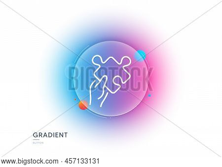 Give Puzzle Line Icon. Gradient Blur Button With Glassmorphism. Hold Jigsaw Piece Sign. Business Cha