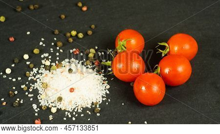 Fresh Organic Cherry Tomato Salt And Pepper Ingredients For A Healthy Salad