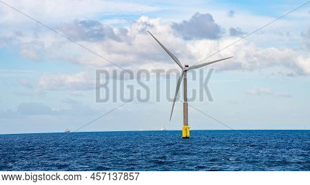 February 03 2022.a Giant Eolian Wind Turbine Producing Green Energy In The Atlantic Ocean Near The W