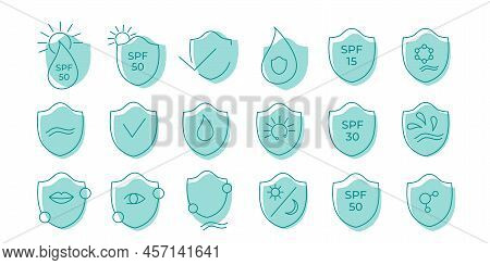 Spf 50, 30, 15 Sun Protection Icon Set. Vector Stock Illustration Isolated On White Background For P