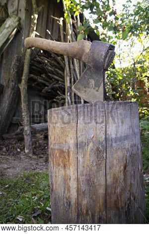 The Old Axe In The Chopping Block, In The Stumb, Vertical Image