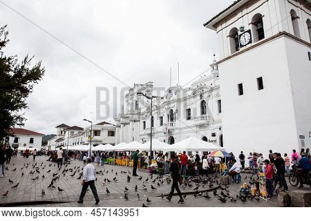 Popayan, Colombia - May, 2022: Clock Tower And Caldas Square At Popayan City Center In Colombia