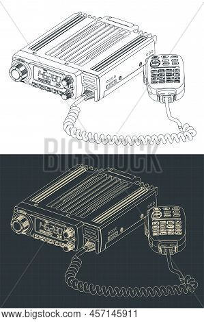 Stylized Vector Illustrations Of Drawings Of Vhf And Uhf Transceiver